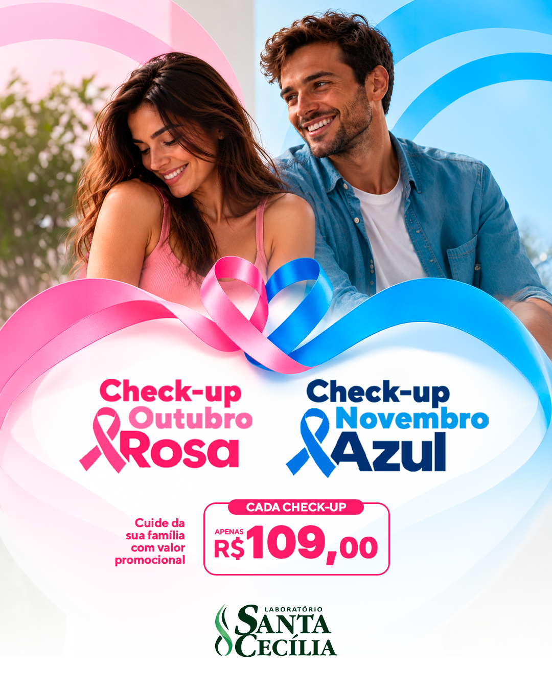 Promoção Check-up Outubro Rosa e Novembro Azul - laboratório Santa Cecília
