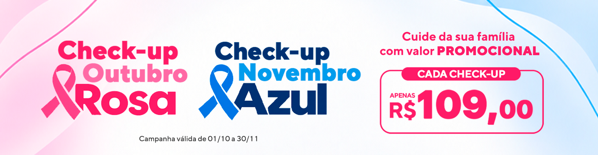 Promoção Check-up Outubro Rosa e Novembro Azul - laboratório Santa Cecília