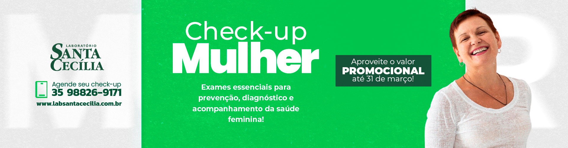 Check-up mulher com valor promocional - Laboratório Santa Cecília - Lavras Minas gerais